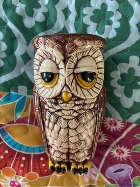 Ceramic Owl Figurine Vase - Cream and Brown Decorative Home Art